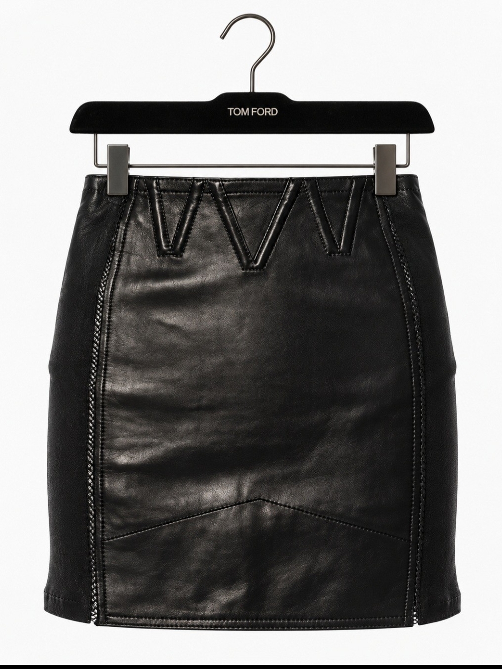 Tom Ford Black Leather Mini Skirt with Stitched Panel Detail - Picture 2 of 3